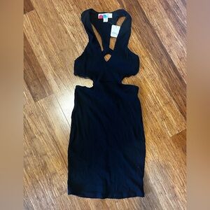 Free People Cutout Ribbed Bodycon Dress Black Medium NWT